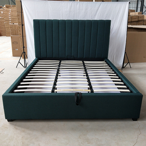 Lit rembourré en tissu moderne pour la maison, avec rangement ottoman, disponible en tailles Queen et King, en velours - Product Image 1