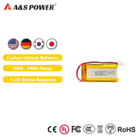 Baterai Lithium Polymer 3.7V 500mAh Bersertifikasi UL1642/CB/CE/UN38.3, Lebih dari 500 Siklus Pengisian, Ukuran 7.2*21*42mm, Baterai Lipo Isi Ulang