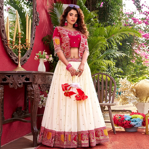 Ensemble Lehenga Choli brodé traditionnel pour femme, tenue ethnique longue, idéal pour mariage et festivals, en coton extensible, coupe ample - Product Image 2