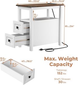 Tavolino laterale della fattoria con stazione di ricarica e 2 cassetti portaoggetti comodino nordico comodino comodino Muebles Para <span class=keywords><strong>La</strong></span> Casa - Product Image 6