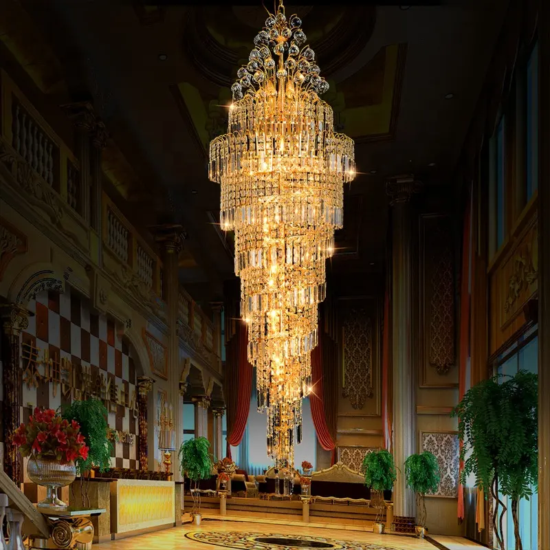 Moderne éclairage de luxe pendentif éclairage lampes suspendues or métal et cristal lustre