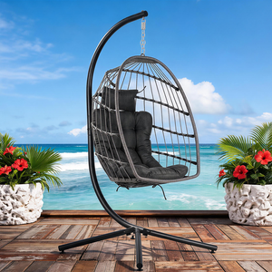 Fauteuil <span class=keywords><strong>suspendu</strong></span> pliable avec support, chaise œuf portable en rotin tressé 350 lb pour intérieur et extérieur, emballage postal pour vente en gros OEM - Product Image 1