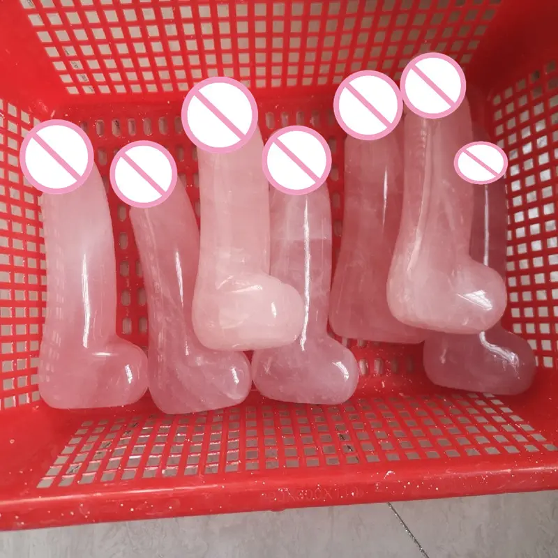 Groothandel Natuurlijke Roze Kristal Rozenkwarts Steen Massager Bubble Hoofd Curve Dildo Massager Yoni Massage Wand Voor Vrouw