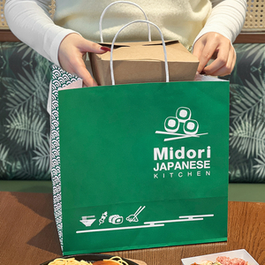 Sacs en <span class=keywords><strong>papier</strong></span> <span class=keywords><strong>kraft</strong></span> biodégradables et écologiques avec poignées, personnalisés avec logo, pour la vente à emporter de nouilles ou de sushis - Product Image 4