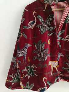 Top Selling Maroon Jungle Print <b>Velvet</b> <b>Jacket</b> Bohemian <b>Velvet</b> Quilted Coat for Parties or Travel Use Available for Factory Price - Product Image 3