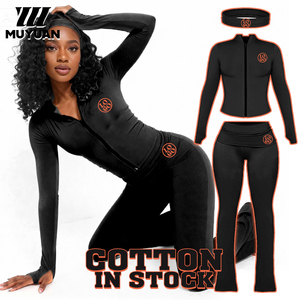 <span class=keywords><strong>Pantalon</strong></span> <span class=keywords><strong>court</strong></span> évasé pour <span class=keywords><strong>femme</strong></span> avec veste zippée, tissu respirant, taille repliable, trous pour les pouces, bandeau pour les cheveux, pour un usage décontracté à la maison - Product Image 1