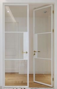 <span class=keywords><strong>Puertas</strong></span> Francesas <span class=keywords><strong>de</strong></span> Acero con Doble Vidrio y Marco Estrecho <span class=keywords><strong>Blanco</strong></span>, Diseño <span class=keywords><strong>de</strong></span> Rejillas, con Bisagras Negras para Casas - Product Image 3