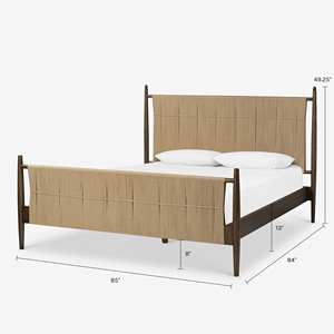 Mid-Century Modern Bobbin <b>Bed</b> <b>Frame</b> Bedroom Set with Nightstands & Dresser Solid Wood Upholstered Headboard Furniture Set - Product Image 2