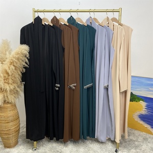 2006+6595# Premium Nida Solid Color Two Pieces Set Modest <b>Kaftan</b> Eid Ramadan Diamond Dubai Abayas With Sleeveless slip Dress - Product Image 6