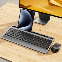 104 teclas alemán España Rusia Japón coreano EE. UU. Diseño Bluetooth recargable inalámbrico teclado y ratón combinado con soporte para teléfono