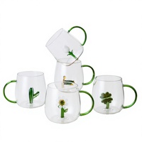 Vente en gros de tasses à eau en verre borosilicate mignonnes à motifs de dessins animés, 430 ml, résistantes à la chaleur, avec poignée