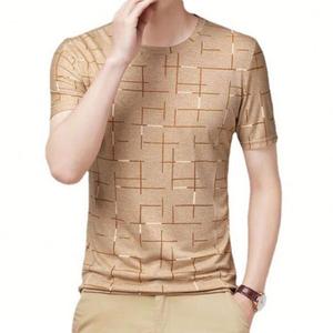 Neue Sommer-Herren-T-Shirts aus Eisseide, Lässige Kurzarm-Shirts mit Karomuster oder Einfarbig, Schlanke Atmungsaktive Oberteile - Product Image 1
