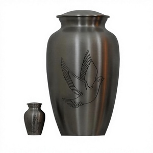 Urne adulte de crémation en aluminium de Pigeon gravée avec urne de souvenir pour le sac de velours libre de cendres humaines - Product Image 1