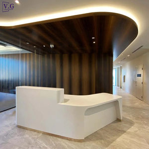 Mostrador de Recepción Blanco Wave, Diseño Moderno, Superficie Sólida, Mostrador de Recepción con Pared Trasera <span class=keywords><strong>para</strong></span> Clínica - Product Image 4