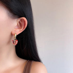 Pendientes colgantes con personalidad, Pendientes colgantes de corazón de cristal con goteo de aceite Vintage para mi hijo - Product Image 5