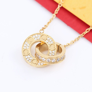 Pulsera de Acero Inoxidable con Microincrustaciones de Zirconia, Pendientes de Doble Aro, Collar de Clavícula, Anillo de Pareja de Lujo en Oro de 18k - Product Image 5