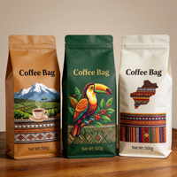 Bolsa de Café con Fondo Plano Negro Mate y Logotipo Personalizado al por Mayor para Granos de Café Tostado, 250g 500g 12oz, Bolsa de Empaque para Café
