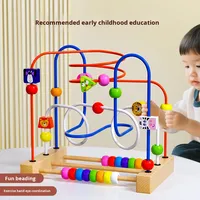 Bloques de Construcción Educativos Montessori para Niños, Animales Coloridos, Laberinto de Cuentas de 3 Hilos, Juguetes de Madera para Bebés y Niños Pequeños