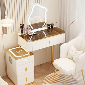 Modern Pine Wood Panel <b>Makeup</b> <b>Dressing</b> <b>Table</b> with LED Removable Mirror White Corner Vanity for Women Bedroom Furniture - Product Image 3