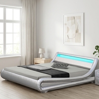 Lit de rangement Willsoon au design moderne, cadre de lit rembourré en cuir pour hôtel et usage domestique, avec éclairage LED intelligent, disponible en tailles King, Queen et Full