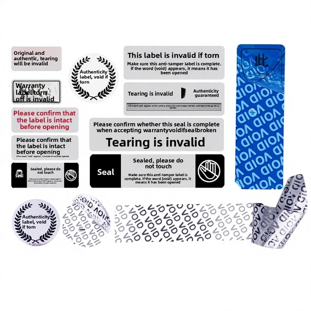 Custom-made Round PVC Self-adhesive Anti-tamper Seal Stickers VOID Anti-counterfeit Labels Matte Silver Void When Torn