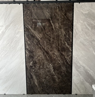 Carrelage en porcelaine pleine masse brun foncé effet marbre 900x1800mm, poli brillant, pour sols de luxe modernes de hall d'hôtel, salle de bain et supermarché