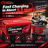Batterie au lithium 48V 105Ah pour voiturette de golf avec BMS 250A, chargeur 20A, moniteur tactile intelligent, port de connexion et sangle de maintien
