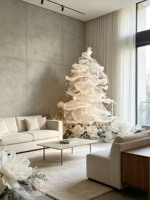 Sapin de Noël élégant en organza blanc G-220 avec fleur géante pour vitrine de boutique, magasin de détail, décoration de Noël