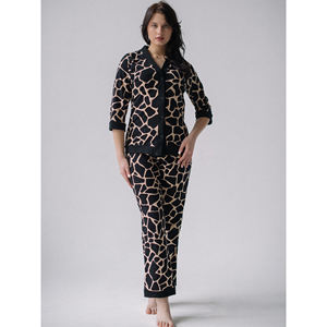 Conjunto de Pijama Elegante de Manga Larga con Estampado de Canalé para Mujer ZARKA, 100% Algodón, Suave, Transpirable, Cintura Elástica, Logotipo Personalizado - Product Image 2