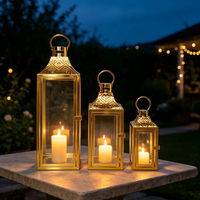 Lanterne en verre en acier inoxydable, porte-bougie décoratif, compatible avec les lumières LED pour mariage, patio, décoration de la maison