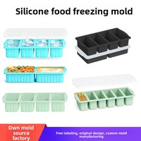 Accessoires de cuisine : Bac de congélation en silicone de qualité alimentaire avec couvercle, boîte de rangement pour base de soupe et fondue, moule à glaçons, récipient de conservation des aliments frais