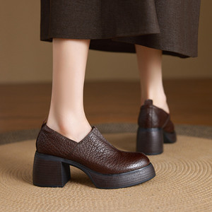 <span class=keywords><strong>Mocassini</strong></span> Casual Cialisa Autunno 2025, Scarpe da <span class=keywords><strong>Donna</strong></span> in Vera Pelle di Alta Qualità, Vintage <span class=keywords><strong>con</strong></span> Punta Rotonda, Slip-On <span class=keywords><strong>con</strong></span> <span class=keywords><strong>Tacco</strong></span> Alto e Grosso - Product Image 2