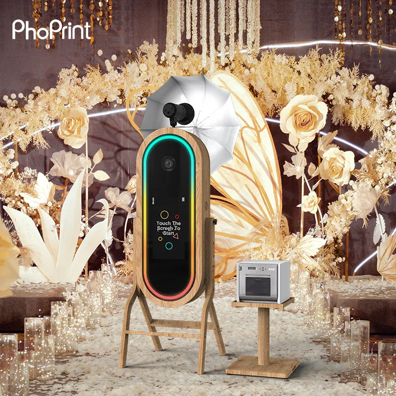 Portable Instant Print Wooden Photo Booth Interactive Party Mirror Photo Booth