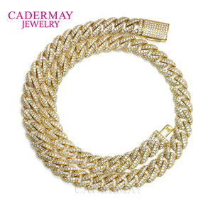 Cadermay Cuban Chain Necklace 10mm Full Diamond Hip Hop Men's Jewelry Gold Silver Moissanite 20 22 24 Inch - Product Image 1