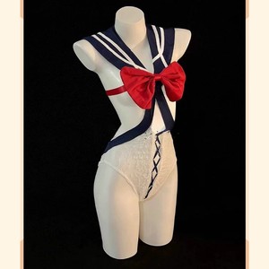 Disfraz Sexy de Marinera Azul para Mujer, Lencería, Uniforme, Cosplay con Lazo Rojo y Detalles de Encaje para Juego de Roles - Product Image 4