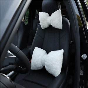 Car Headrest Pillow Set White Bowknot Neck Support Extra Soft PP Cotton Winter Car <b>Interior</b> <b>Accessory</b> - Product Image 3