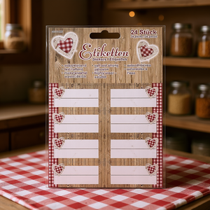 Etiquetas, paquete de 24, diseño de corazón, fondo de madera a cuadros rojos, pegatinas decorativas autoadhesivas - Product Image 3
