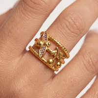 Bague ouverte en acier inoxydable et or 18 carats pour femme, design étoile de mer et abeille, élégante et luxueuse, polyvalente, pièce transfrontalière