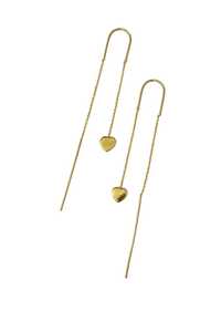 Boucles d'oreilles pendantes en forme de cœur doré - Chaîne longue et fine à enfiler - Bijou minimaliste avec breloque cœur - Product Image 3