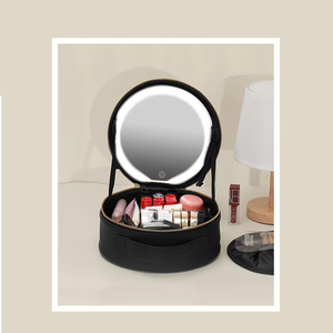 <span class=keywords><strong>2025</strong></span> thời trang trang điểm túi công suất lớn du lịch mỹ phẩm trường hợp không thấm nước xách tay Vòng trang điểm tổ chức Trường hợp với Led Gương - Product Image 2