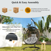 Fauteuil suspendu pliant en forme d'œuf, style U, pour une personne, en osier, avec pieds antidérapants réglables, pour intérieur/extérieur