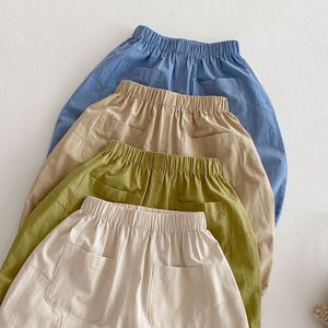 <span class=keywords><strong>Pantalon</strong></span> d'été en coton uni pour garçons, coupe décontractée, jambe large, pour enfants, vente en gros - Product Image 4
