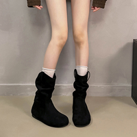 Bottes mi-mollet souples pour femmes, talon compensé dissimulé, en daim, bout rond, avec languette à replier, bottes tendance, 3 couleurs.