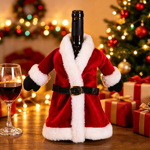 Ensemble de décoration de Noël pour bouteilles de vin rouge, nouveau design créatif, robe de Noël en velours doré pour décorer les bouteilles de vin - Product Image 2