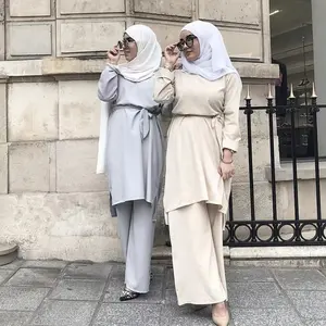 Set Abaya 2022 Baru Pakaian Islami Turkey Dubai Muslim Dress Atasan Celana untuk Wanita Jilbab Kaftan Marocain Kaftan Turki