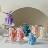 Bougie sculptée vintage en forme de chérubin ange, figurine mignonne de Cupidon avec ailes, bougie en cire de soja, ton pastel doux, ornement de table