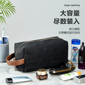 Men's Toiletry Bag Canvas Large Capacity Travel <b>Storage</b> Bag Rectangle Black Gray - Product Image 4