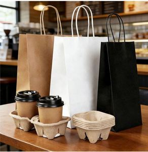 Vente d'usine - Sac en papier kraft brun et blanc écologique, couleur personnalisée, sac de transport pour restaurant, restauration rapide, café - Product Image 1