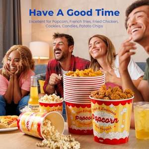 Cubo de papel kraft desechable para palomitas con logo personalizado, contenedor de alimentos para cine, aperitivos, fiestas, catering y suministro de empaques - Product Image 2