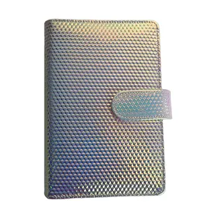 Envelopes de casco personalizado, logotipo elegante holográfico capa dura de couro com bolso transparente a6 planejador de carteira